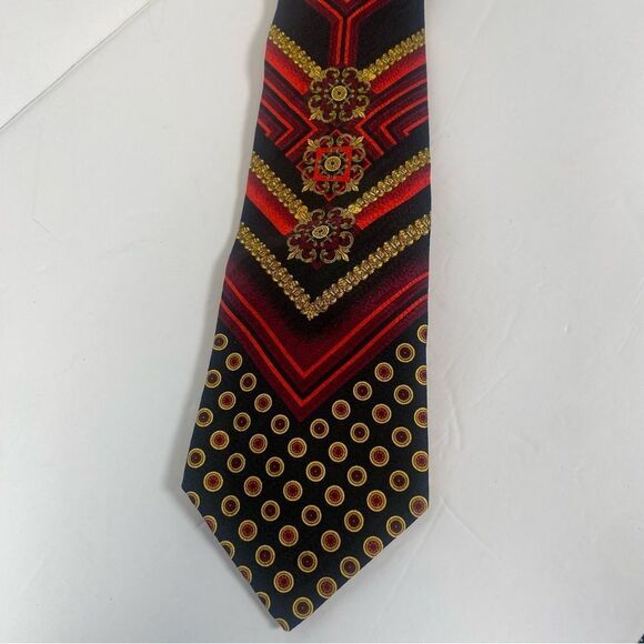 Polifroni Milano 100% Silk Red Gold and Black Baroque Style Design Tie - Picture 5 of 5